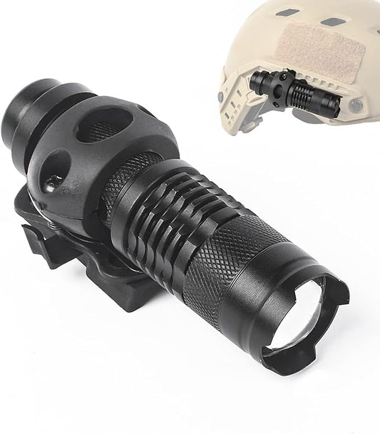 Helmet Light, Mini Zoomable Tactical Flashlight with Strobe/Strong/Low Lamp, Compact Helmet Mounted LED with Fast Helmet Clip Rail, 100 Lumens for Outdoor Cycling Hiking