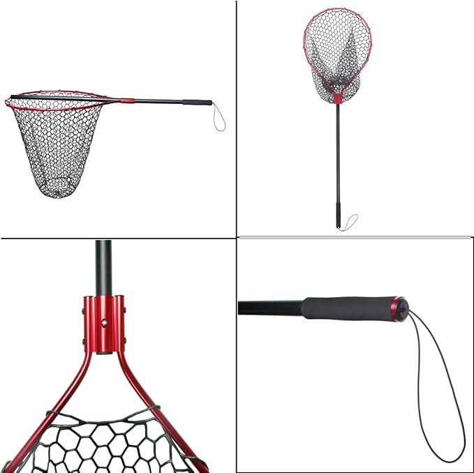 Fishing Landing Net with Long Handle Non-Telescopic,Large Rubber Fishing Net for Kayak/Fly | Hoop Size 23.6″ x 19″ | Overall Length: 67″ | Net Depth 24.8″