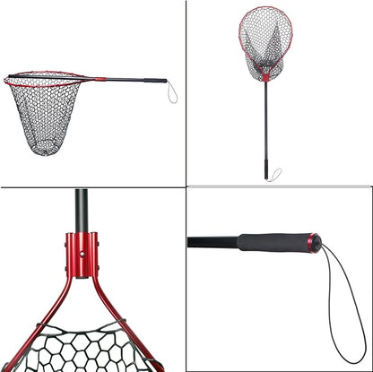 Fishing Landing Net with Long Handle Non-Telescopic,Large Rubber Fishing Net for Kayak/Fly | Hoop Size 23.6″ x 19″ | Overall Length: 67″ | Net Depth 24.8″