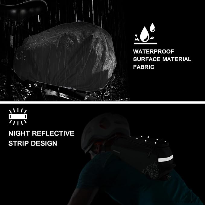 Bike Rear Rack Bag,9L PVC Waterproof Bike Trunk Bag for Road and Mountain Bikes,Bicycle Rear Seat Bag with Rain Cover Bike Saddle Bag for Cycling Trip (Brown green)