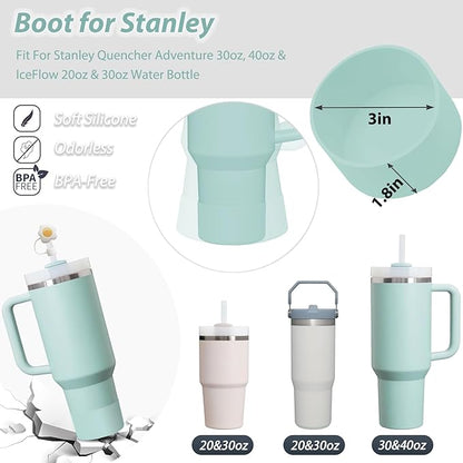 Silicone Stanley Cup Accessories Set - 6 Pcs Spill Proof Stopper, 2 Pcs Straw Cover Cap, 1 Pcs Silicone Boot for 40oz & 30oz Tumbler (Seafoam)