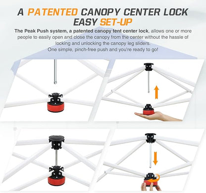 EAGLE PEAK Pop Up Canopy Tent with 1 Sidewall, Easy Setup Event Tent, Outdoor Sun Shade, Wheeled Carry Bag, Stakes and Guy Ropes, Instant Canopy 6.6x6.6, White