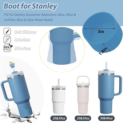 Stanley Cup Accessories Set Including 6 Pcs Silicone Spill Proof Stopper, 2 Pcs Straw Cover Cap for 9-10 mm Straws, 1 Pcs Silicone Boot for Stanley Cup 40oz & 30oz Tumbler (Indigo)