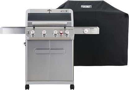 Monument Grills Outdoor Barbecue Stainless Steel 4 Burner Propane Gas Grill, 62,000 BTU Patio Garden Barbecue Grill with Side Burner, Infrared Technology and Knob Controls, Mesa415BZ with BBQ Cover