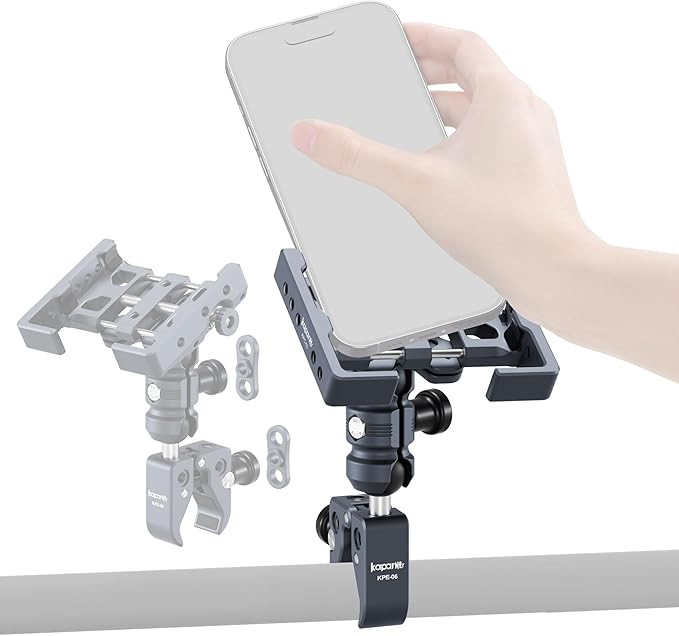 Anti-Theft Shock-Absorbing Phone Holder Kit, Aluminum Double Socket Arm and Handlebar Strong Rod Clamp, Installed on 0.55-1.77" Diameter Rail Round Rod (KPS-15)