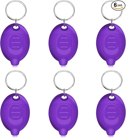 Mini UV LED Keychain Flashlight, Compact 395nm UV Blacklight, Portable Pocket UV Flashlight for Detecting Stains, Scorpions, and Fluorescent Elements - 6 Pack, Purple
