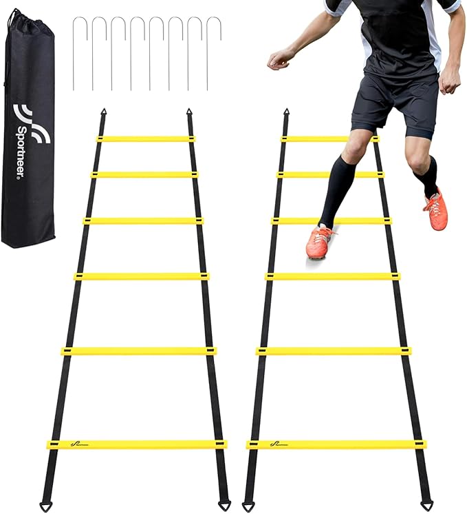 Sportneer Agility Ladder Speed Training Set 12 Rungs 20ft Detachable Exercise Ladders in 2pcs (6 rungs Each) with Ground Stakes for Soccer Football Footwork Training Ladder with Carry Bag