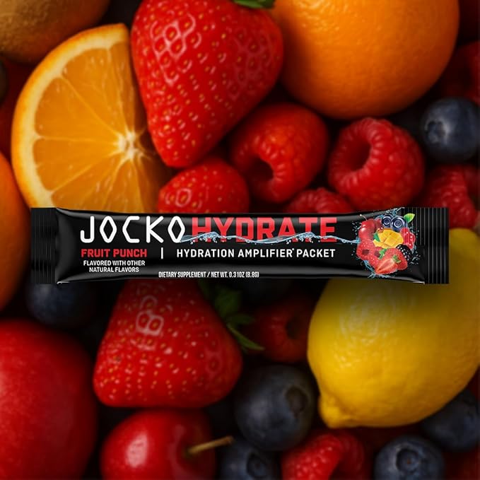 Jocko Fuel Hydrate Electrolytes Powder Packets Low Sugar - Hydration Amplifier Packets for Recovery, Dehydration, & Exercise - with Vitamins B6, B12 & C (16 Packets) Fruit Punch