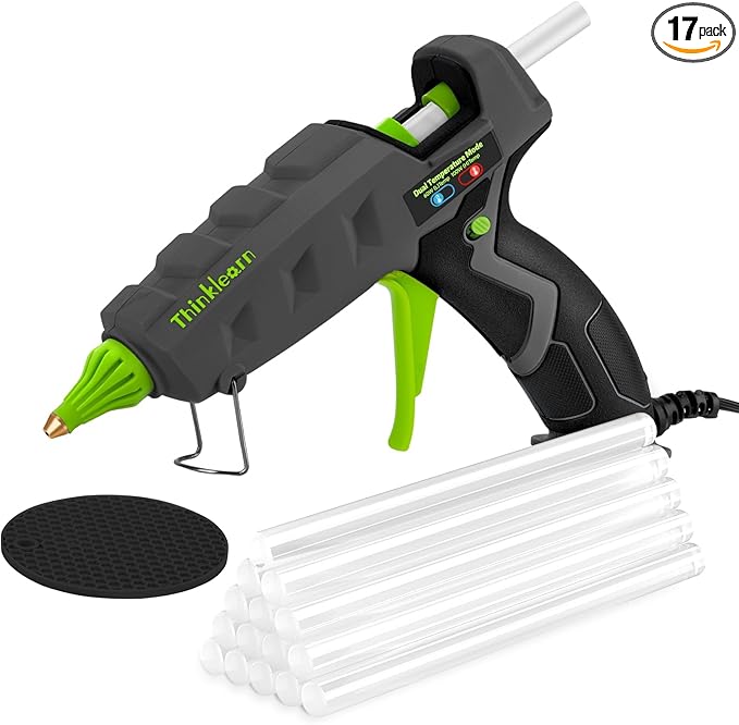 ThinkLearn 60/100W Dual Power Hot Glue Gun Kit with 15 Glue Sticks (7/16"), Heavy Duty Large Glue Gun for Crafts, DIY, Home Repairs - Gray
