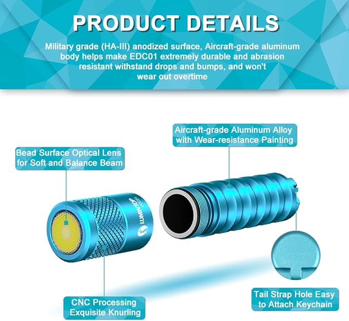 LUMINTOP EDC01 Keychain Flashlight 120 lumens Pocket EDC Flashlight 36 Hours Long Lasting IPX8 Waterproof for Daily Use Blue
