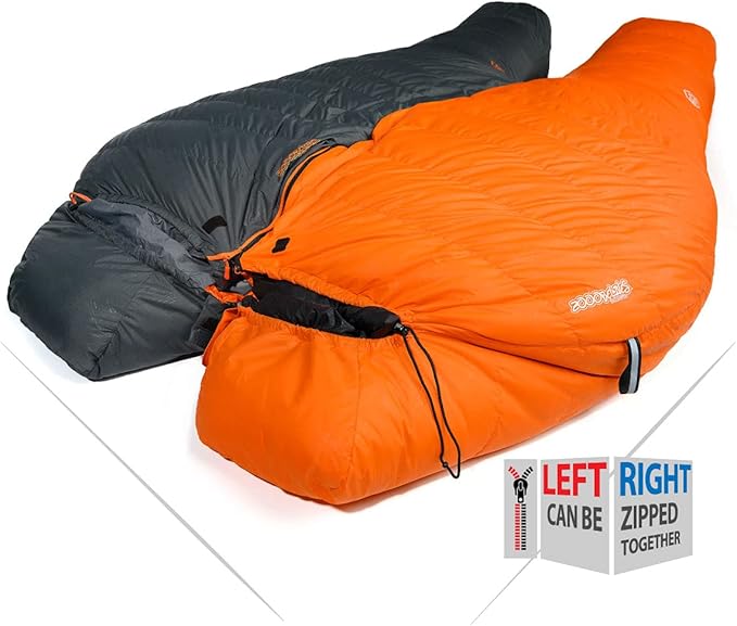 ZOOOBELIVES 10 Degree F Hydrophobic Down Sleeping Bag for Adults - Lightweight and Compact 4-Season Mummy Bag for Backpacking, Camping, Mountaineering and Other Outdoor Activities – Alplive D1500