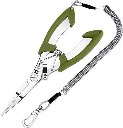 Booms Fishing H01 Small Fishing Pliers Scissors Braid Cutters Lightweight Stainless Steel Fishing Tools Split Ring Pliers Hook Remover, Green