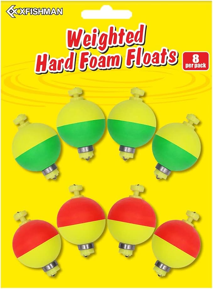 XFISHMAN Weighted-Bobbers-for-Fishing-Floats-Bouy Slip Bobber Fishing Corks Kit Crappie Bluegills Panfish Catfish Hand Made Foam Float 1 Inch 2 in 8-12 Pack