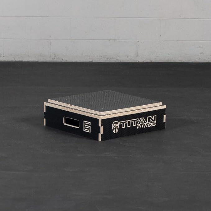 Titan Fitness Anti-Slip 6in Stackable Wooden Plyometric Box, Pro-Duty Plyo Box, Jump Step-Up Box Squat, Home Garage Gym Training