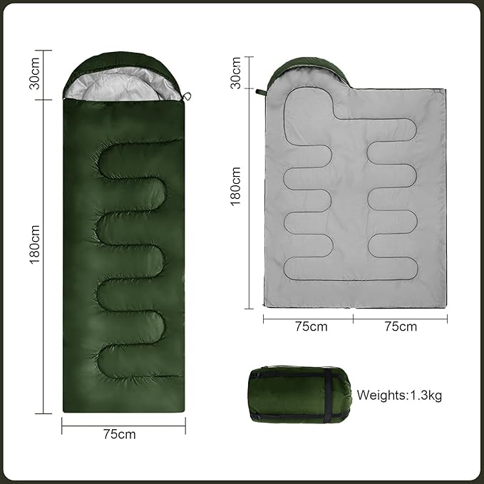 Camping Sleeping Bag 3 Seasons Warm & Cool Weather, Lightweight, Waterproof, Portable Backpacking for Adults & Kids - Camping Essentials Gear Accessories Hiking Travel