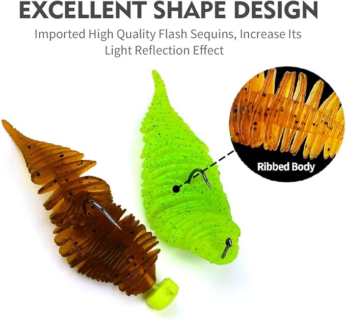 Soft Swimbait Lures, Soft Plastic Fishing Lures Kit, Bass Fishing Lure Swim Baits with 5 Color, Threaded Small Needle Tail for Trout, Crappie, Bass, Redfish, Freshwater, Saltwater