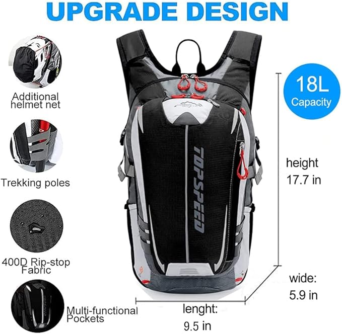 INOXTO Hydration Pack Backpack，18L Hydration Pack Lightweight Water Backpack with 2L Water Bladder Bag Daypack for Hiking Running Cycling Camping Hunting for Women Men