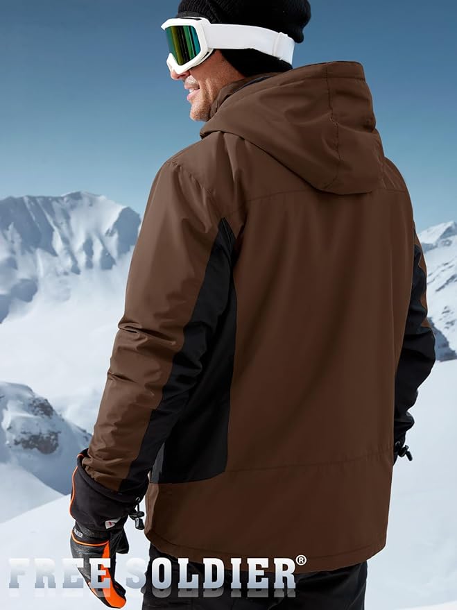 FREE SOLDIER Men's Waterproof Ski Jacket Fleece Lined Warm Winter Snow Coat with Hood Fully Taped Seams