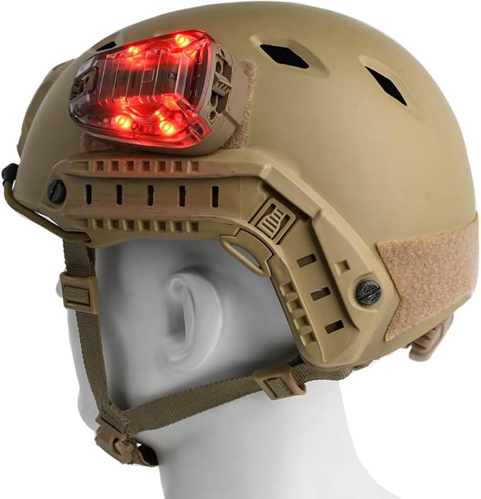 Tactical Helmet IR Strobe Light, Identification Light with Optional 4 Modes, Survival Signal for Outdoor Sports (Brown Base-Red)