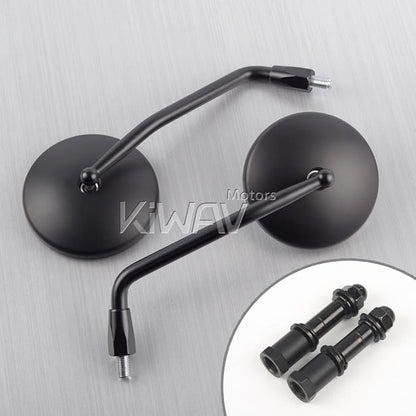 KiWAV Eclipse Mirrors Black Round Rear View Side Mirrors E-mark compatible for Triumph Go-through Mount