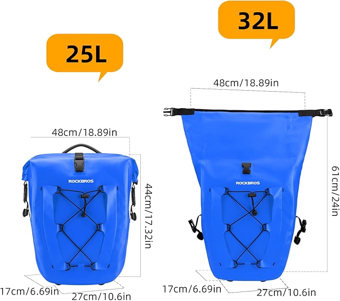 ROCKBROS Bike Panniers Waterproof Bike Rear Rack Bag Max 30L Large Capacity Bike Rear Panniers for Cycling Traveling Commuting