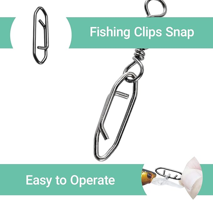 Atibin Saltwater Freshwater Snap Swivels Stainless Heavy Steel Fishing Clips Swivel Barrel Clip Fishing Snaps Rolling Speed Change Black Nickel