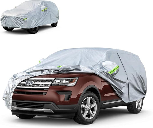 Koukou SUV Car Cover 100% Waterproof All Weather for Automobiles with Zipper Door, Universal Fit Ford Explorer, Jeep Grand Cherokee, BMW X5, Highlander, Etc.(190 to 201 inches)