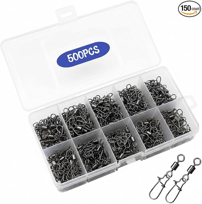 500 Pcs - Fishing Swivels Stainless Steel Barrel Swivels Fishing Tackle Kit with Assorted Sizes for Saltwater & Freshwater Rigs