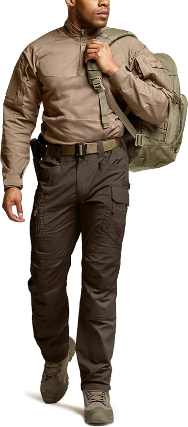 CQR Men's Flex Stretch Tactical Pants, Water Resistant Ripstop Cargo Pants, Lightweight EDC Outdoor Work Hiking Pants