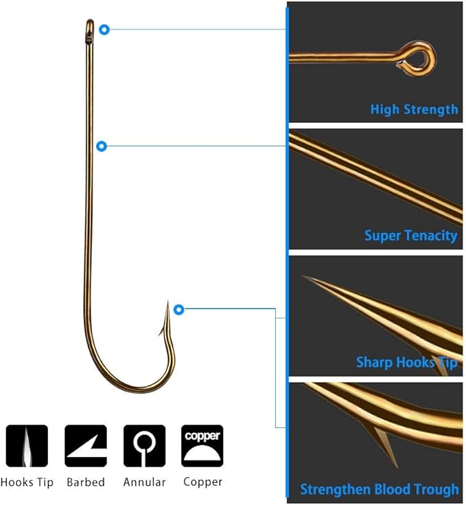 100pcs Long Shank Fishing Hooks High Carbon Steel Fly Tying Jig Hooks Super Sharp Barbed Hook Tips Tan Color 13 Sizes for Choice