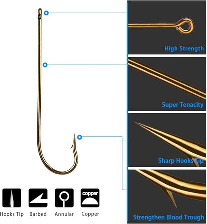 100pcs Long Shank Fishing Hooks High Carbon Steel Fly Tying Jig Hooks Super Sharp Barbed Hook Tips Tan Color 13 Sizes for Choice