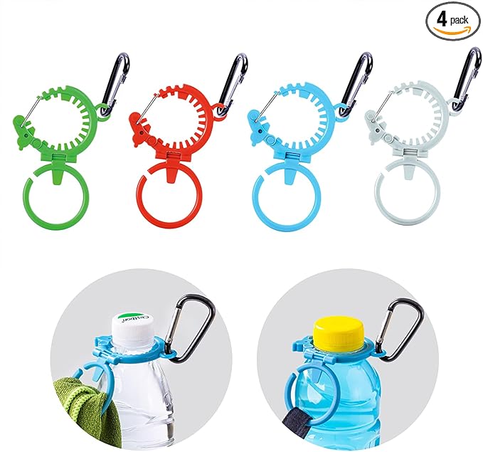 Durable Water Bottle Holder with Carabiner Hook,Towel Loop,Hat Clip,Patented Fluorescent Design for 1.0-1.4(in) Diameter Bottles,Heavy Duty Outdoor Water Bottle Clip for Camping,Travel and Daily Use