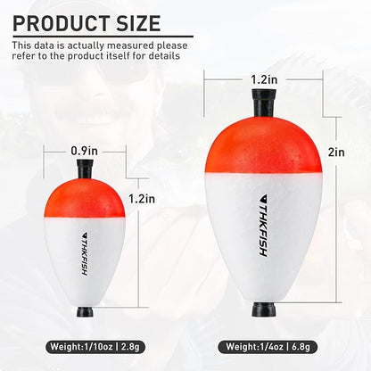 THKFISH Peg Floats Slotted 12PCS Catfish Fishing Floats Foam Slip Bobbers for Fishing Santee Rig Crappie Panfish Bass Trout, 1.2in 2in