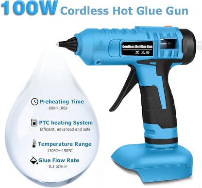 100w Cordless Hot Melt Glue Gun Compatible with Makita 18V Battery, High Temp Electric Power Glue Gun with 20pcs 11x150mm Glue Sticks for Arts Crafts DIY Decor School Home Repair (No Battery)