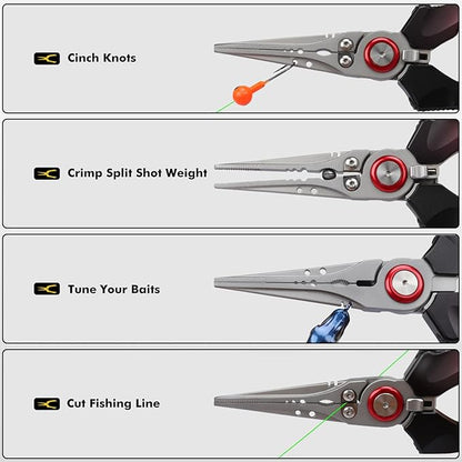 TRUSCEND Lockable Handy Fishing Pliers with Innovative Ergonomic Handle, Saltwater Corrosion Resistant Teflon Coated Fishing Tool, Multi-Function Fishing Gear with Mo-V Cutter, Amazing Fishing Gift