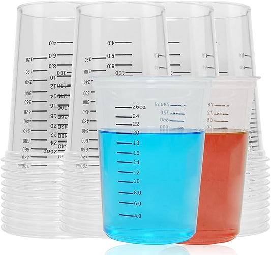 Resin Mixing Cups 42 Count 32oz Precision Measuring Set with Dual Scales & Protective Gloves Heavy Duty & Crystal Clear Disposable Cups for Epoxy, Paints, Pigments & More