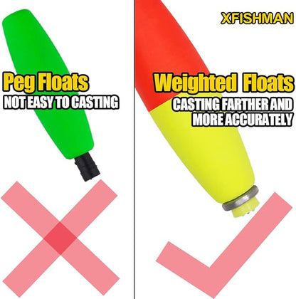XFISHMAN Weighted-Bobbers-for-Fishing-Floats-Bouy Slip Bobber Fishing Corks Kit Crappie Bluegills Panfish Catfish Hand Made Foam Float 1 Inch 2 in 8-12 Pack