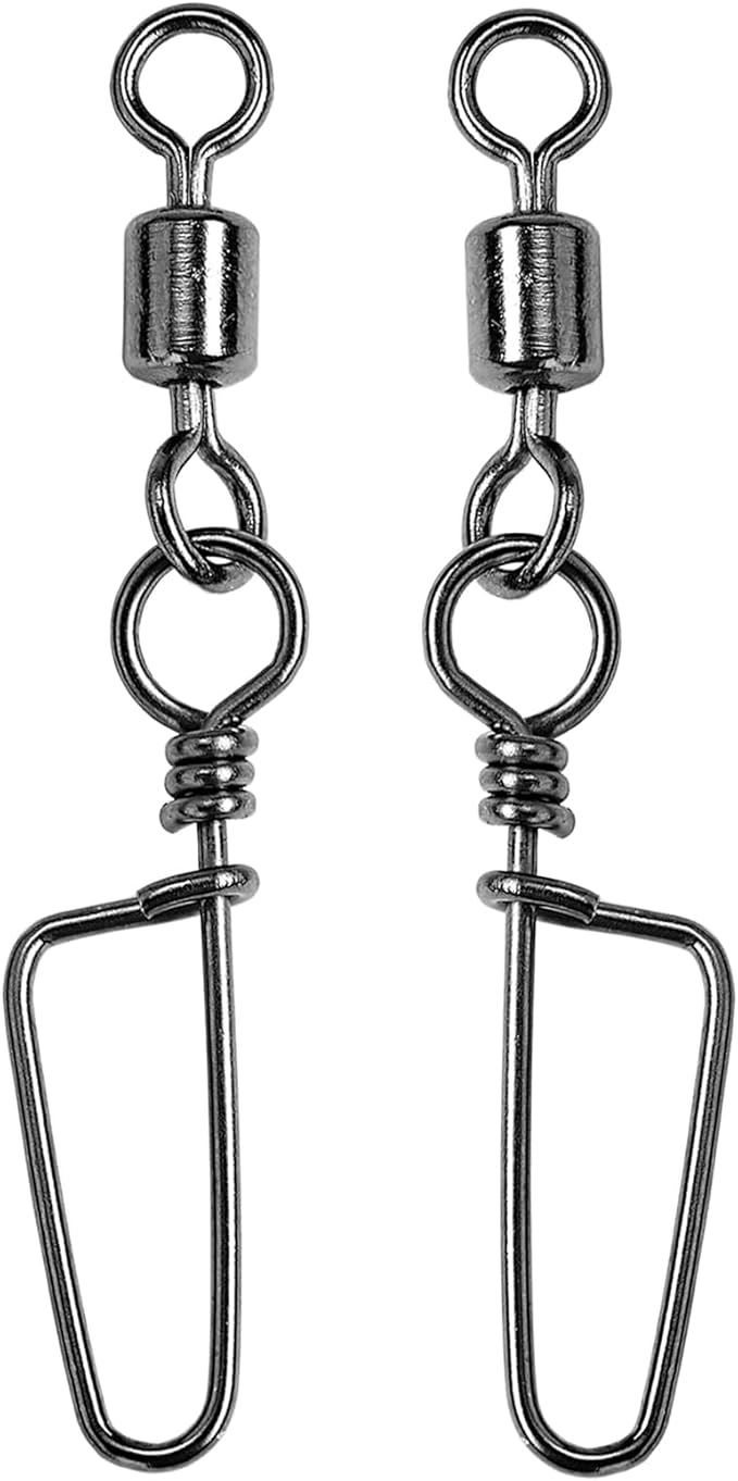 AMYSPORTS High Strength Fishing Snaps Freshwater Barrel Rolling Snap Swivels Steel Lure Connector Fishing Swivel Stainless Black Nickel