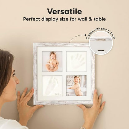 Baby Hand and Footprint Kit - Baby Footprint Kit, Clay Handprint Keepsake Frame, Nursery Picture Frame For Newborns, Personalized New Mom Gifts for Showers & Registry (Vintage White)