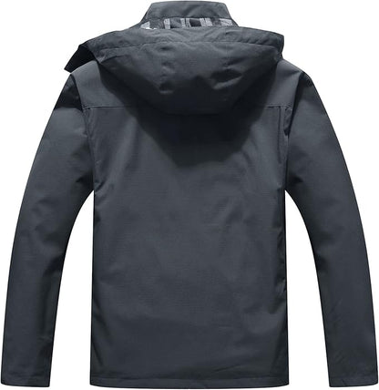OTU Men's Lightweight Waterproof Hooded Rain Jacket Outdoor Raincoat Shell Jacket for Hiking Travel