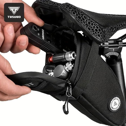Waterproof Bike Saddle Bag | 1.2L Under-Seat Pack with Taillight Mount & Tool-Free Straps
