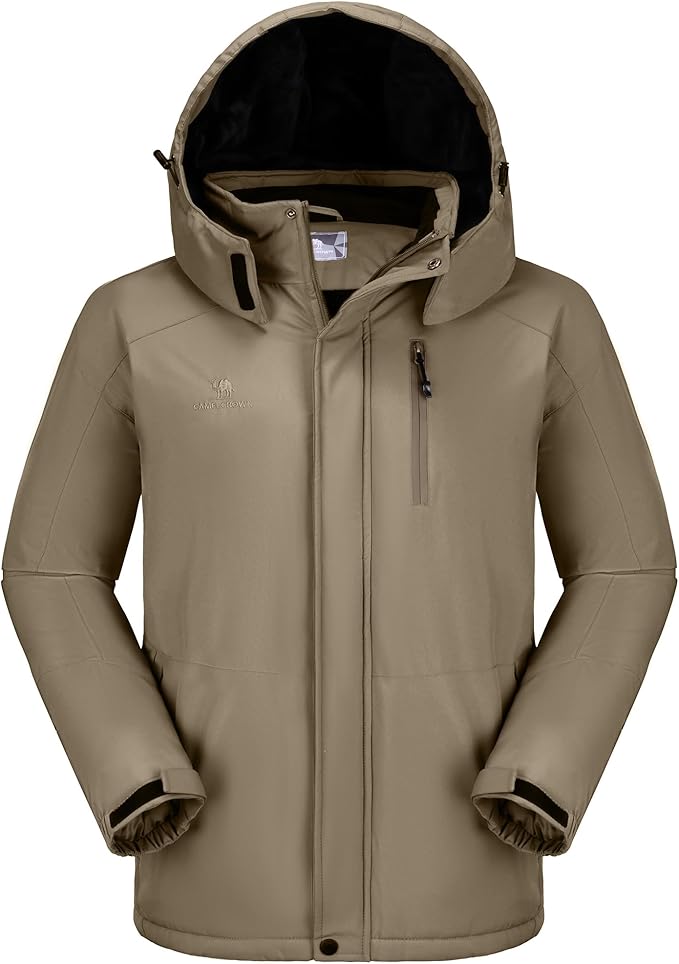 CAMELSPORTS Mens Winter Jacket Waterproof Warm Snow Ski Jackets Faux Fur Fleece Rain Coats with Removable Hood