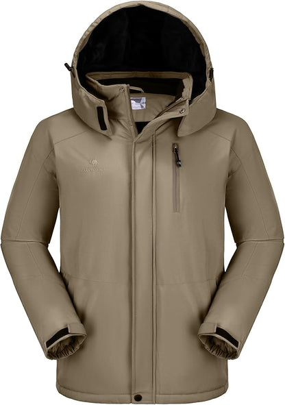 CAMELSPORTS Mens Winter Jacket Waterproof Warm Snow Ski Jackets Faux Fur Fleece Rain Coats with Removable Hood