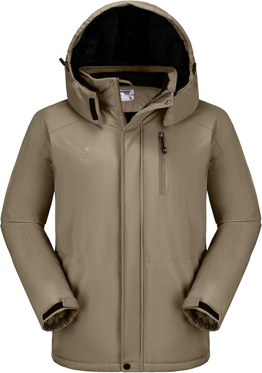 CAMELSPORTS Mens Winter Jacket Waterproof Warm Snow Ski Jackets Faux Fur Fleece Rain Coats with Removable Hood