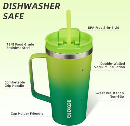 BJPKPK Insulated Tumbler with Handle, 18oz Insulated Tumblers with Lid and Straw, Stainless Steel Metal Water Bottles, Coffee Travel Mugs, Cups, Bamboo Grove