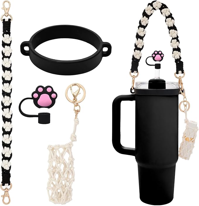 Outman Cup Accessories Set Water Bottle Holder Sling,Siliocne Straw Cover,Lipstick Holder Fits Most 16-40oz Water Bottles Compatible with Stanley Cup