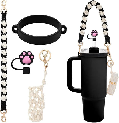 Outman Cup Accessories Set Water Bottle Holder Sling,Siliocne Straw Cover,Lipstick Holder Fits Most 16-40oz Water Bottles Compatible with Stanley Cup