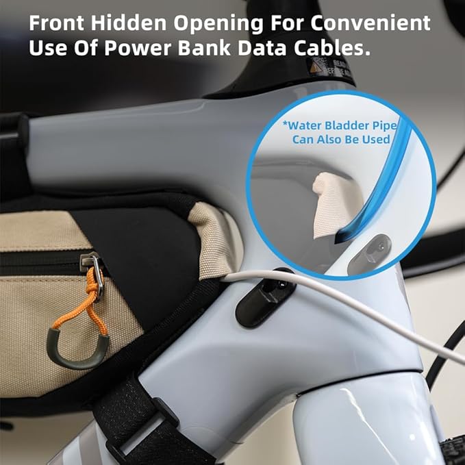 Rhinowalk Bike Frame Bag Waterproof, Top Tube Bicycle Bag with Side Compartments, Pump Holder, and Hidden Cable Port, (2.1L, Black)