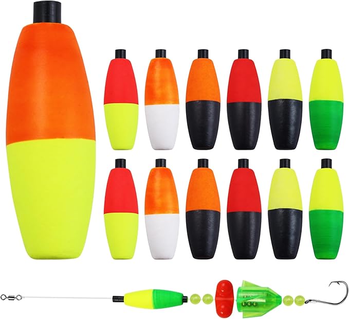 Bicolor Peg Floats, 1.5'' 2'' 2.5'' 3'' Cigar Fishing Cork Bobber Foam Floats with Pipe Plug for Catfish Santee Rigs 35 Pack