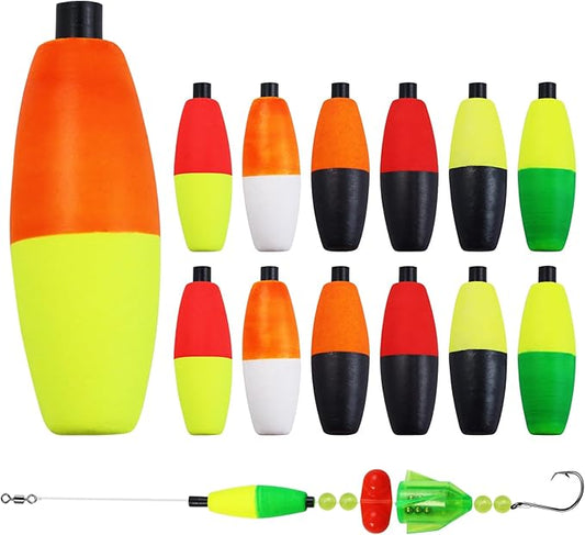 Bicolor Peg Floats, 1.5'' 2'' 2.5'' 3'' Cigar Fishing Cork Bobber Foam Floats with Pipe Plug for Catfish Santee Rigs 35 Pack